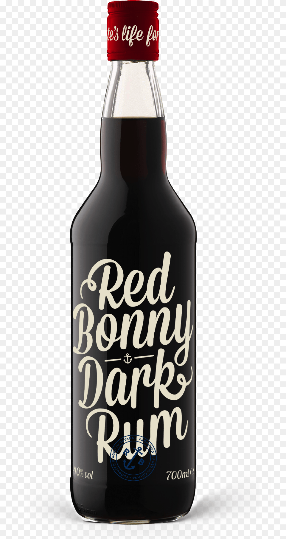 Red Bonny Dark Rum Bottle Glass Bottle, Alcohol, Beer, Beverage, Liquor Png Image