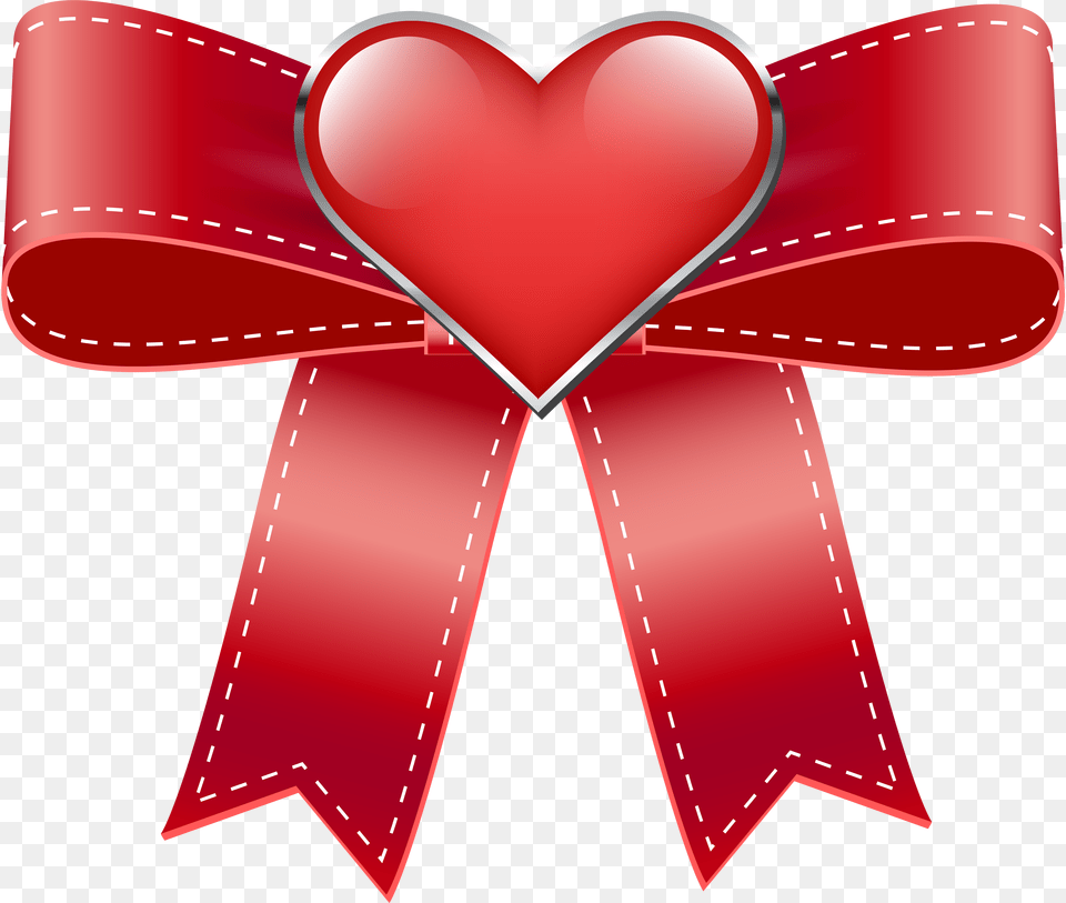 Red Bow With Heart Transparent Clip Art Image Valentine Day Transparent, Accessories, Formal Wear, Tie, Gas Pump Free Png