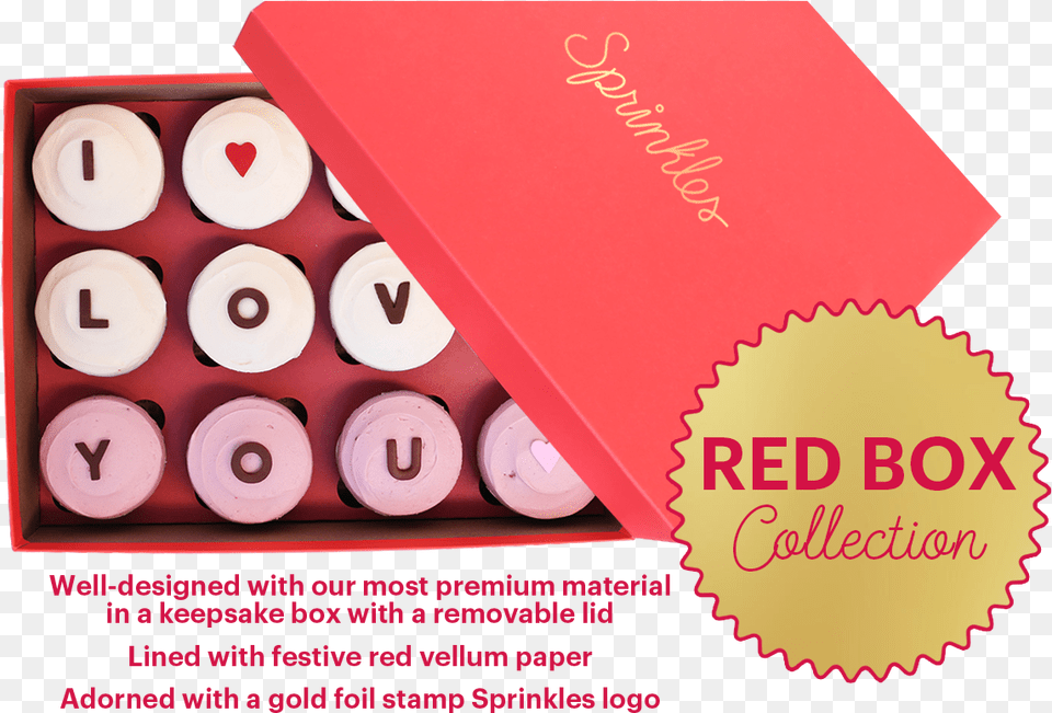 Red Box Of A Dozen Cupcakes That Spells Out I Love Cupcake, Advertisement, Machine, Text, Wheel Png Image