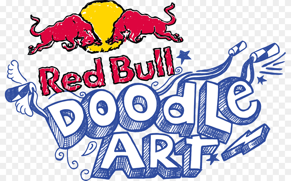 Red Bull Doodle Art, Advertisement, Poster, Text, Logo Png Image