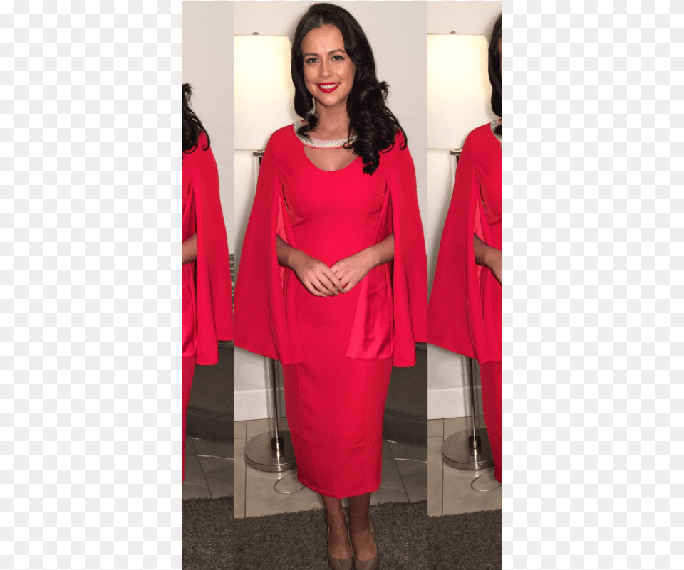Red Cape Dress With Pear Detail Cape Dress, Adult, Sleeve, Person, Long Sleeve Free Png