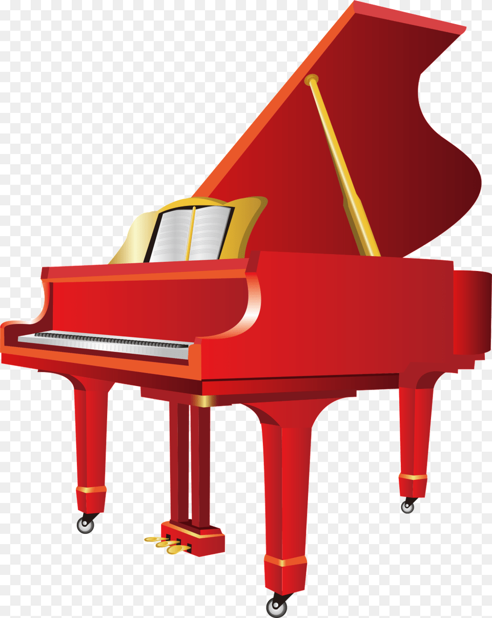 Red Cartoon Piano Design Download Vector, Grand Piano, Keyboard, Musical Instrument Free Transparent Png