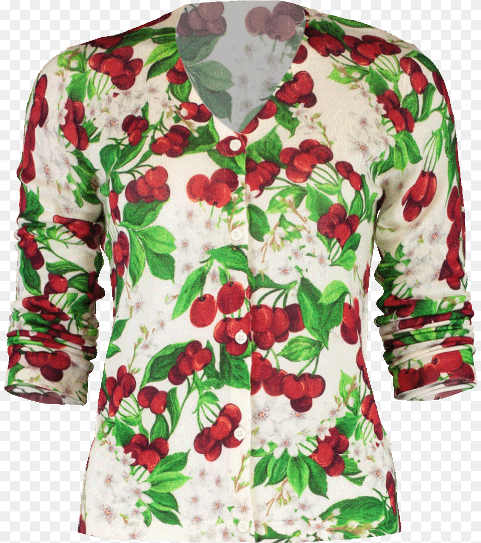 Red Cherry Blossom Print Cardigan Blouse, Shirt, Clothing, Pattern, Art Png Image