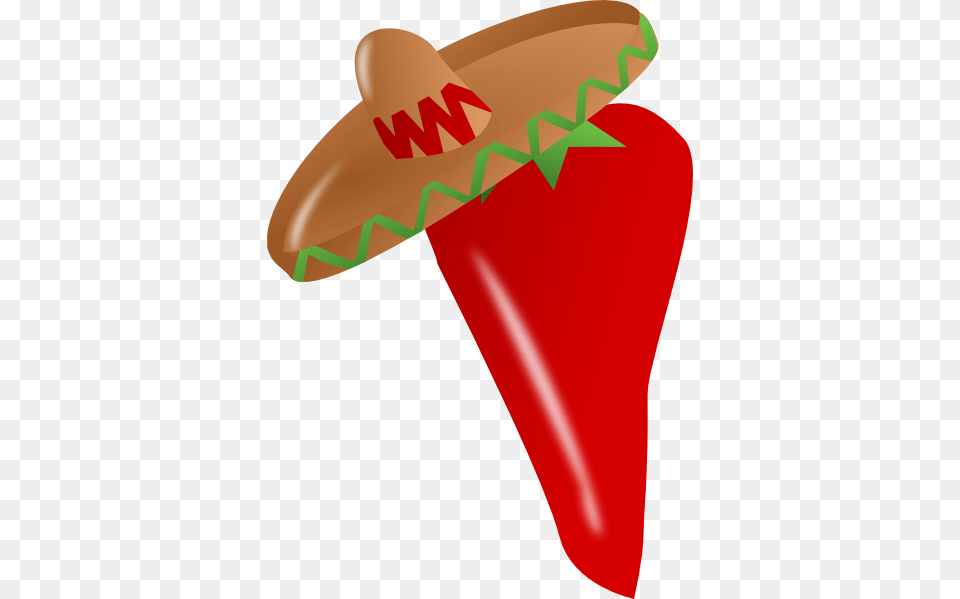 Red Chili Pepper Wearing A Sombrero Clip Art, Clothing, Hat, Dynamite, Weapon Free Png