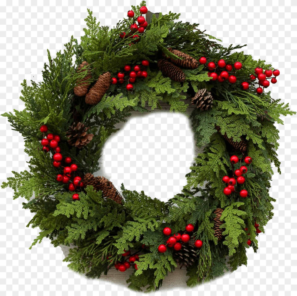 Red Christmas Wreath Transparent Berry And Holly Wreath With Pinecones Png