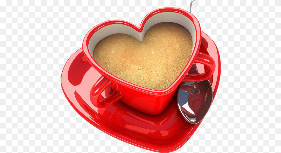 Red Coffee Cup With Heart Clip Art Good Morning Thought In Love, Saucer, Beverage, Coffee Cup, Espresso Free Png