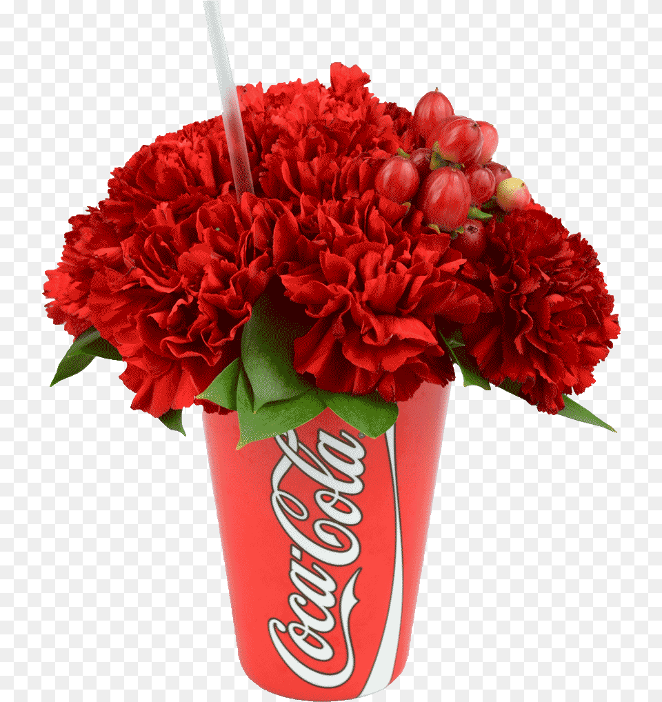 Red Coke Cup With Flowers Coca Cola, Flower, Flower Arrangement, Plant, Flower Bouquet Free Transparent Png