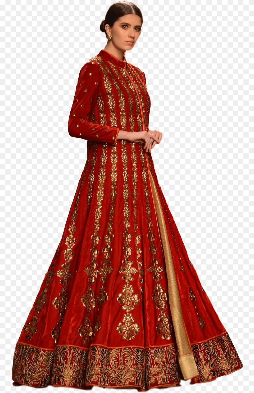 Red Color Jacket Lehenga In Velvet Lehenga, Formal Wear, Wedding Gown, Clothing, Dress Free Png Download