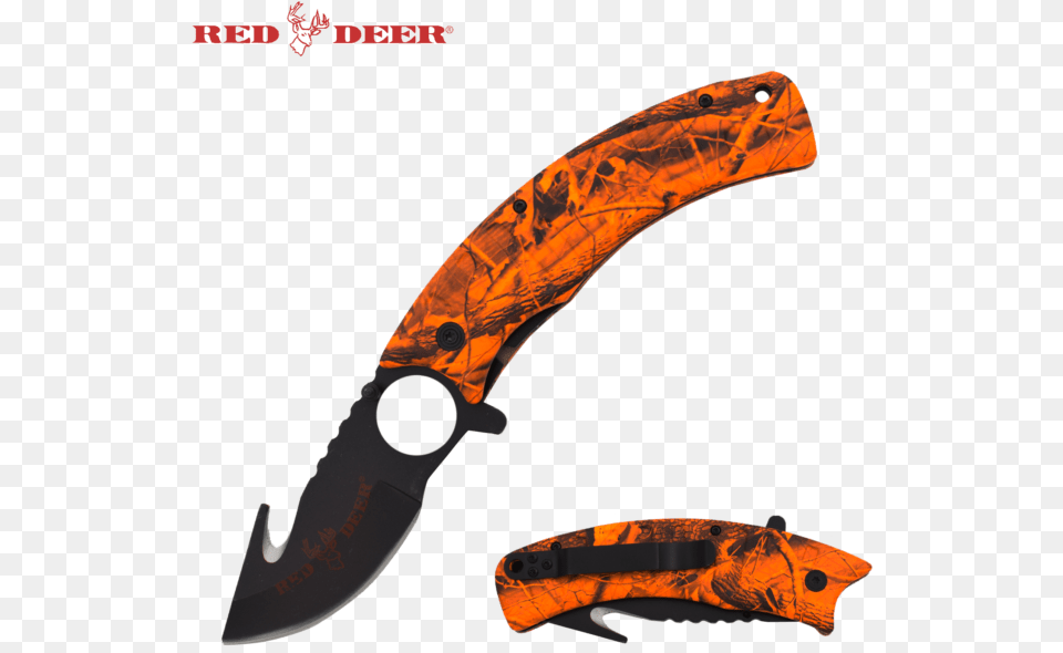 Red Deer Hunter Orange Tree Camo Assisted Open Gut Hunting Knife, Blade, Dagger, Weapon Free Transparent Png