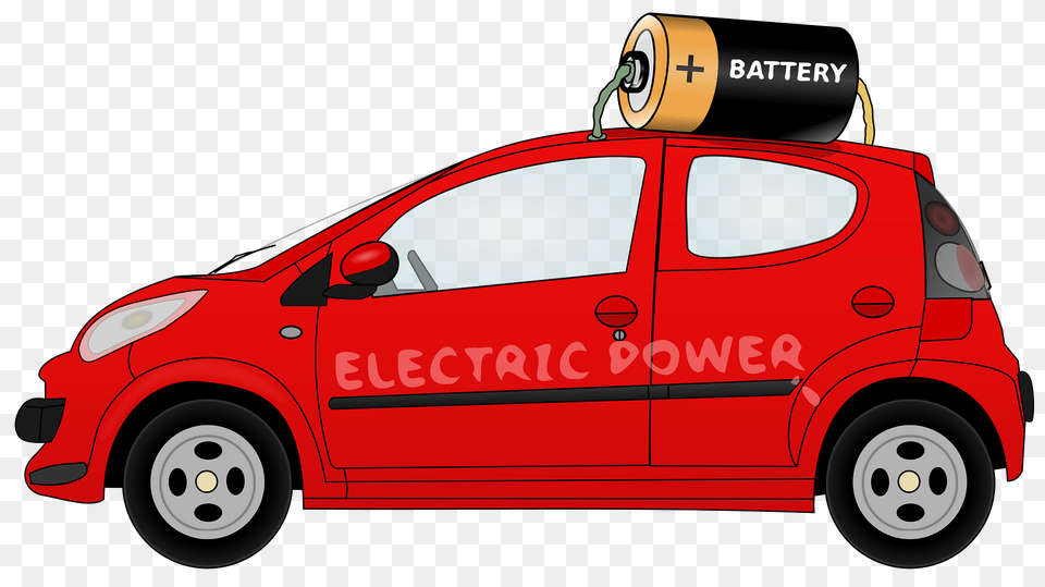 Red Electric Car With A Large Battery Strapped On Top Clipart, Machine, Wheel, Alloy Wheel, Car Wheel Png Image