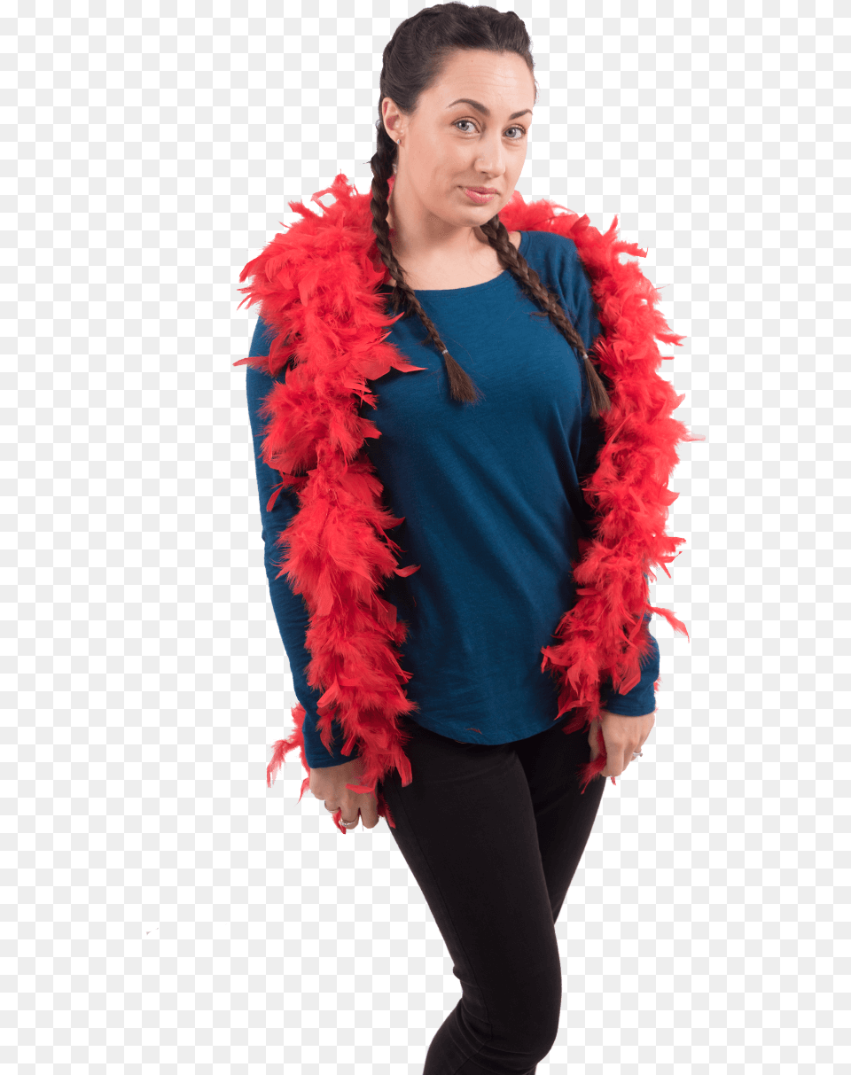 Red Feather Boa Girl, Accessories, Adult, Female, Person Free Png Download