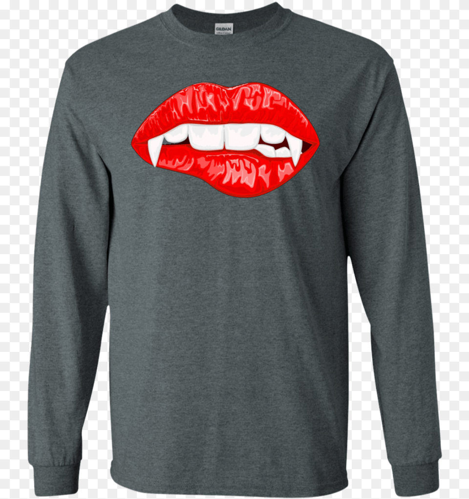Red Female Lips With Vampire Fangs Halloween Horror Father39s Day T Shirt Grandpa The Man The Myth, Clothing, Sleeve, Long Sleeve, Adult Free Png Download