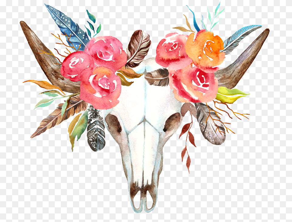 Red Flower Cow Head Decorative Dream Catcher Watercolor Border, Accessories, Plant, Rose, Art Free Transparent Png