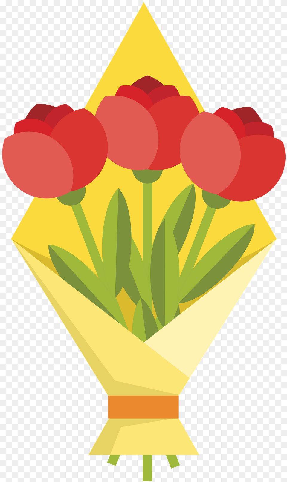 Red Flowers Wrapped In Yellow Paper Clipart, Flower, Flower Arrangement, Flower Bouquet, Plant Png Image