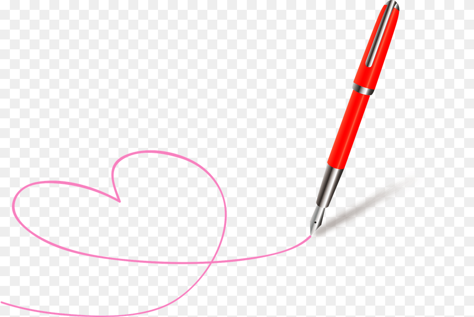 Red Fountain Pen Drawing A Heart Clipart, Text, Handwriting Free Transparent Png