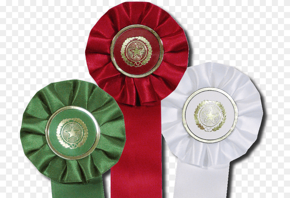 Red Green And White Stock Star Rosette Ribbons Are Circle, Gold, Aluminium, Clothing, Hat Free Png