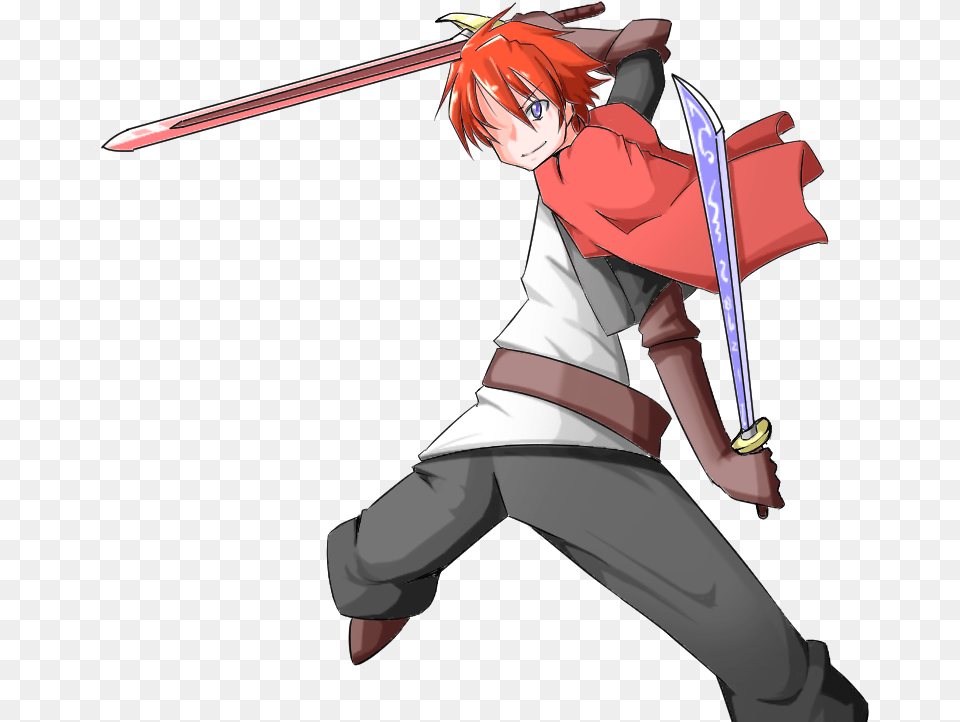 Red Hair Boy Dual Sword By Edelritter0519 Anime Boy With Red Hair And Sword, Book, Comics, Publication, Adult Free Png