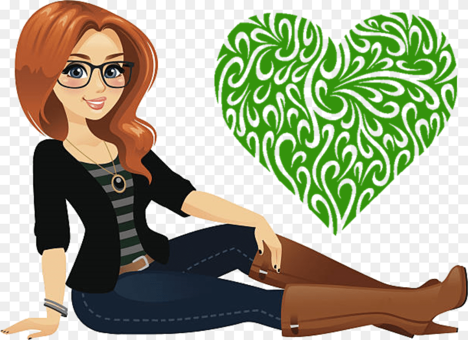 Red Hair Green Heart Hair Heart, Adult, Female, Person, Woman Free Transparent Png