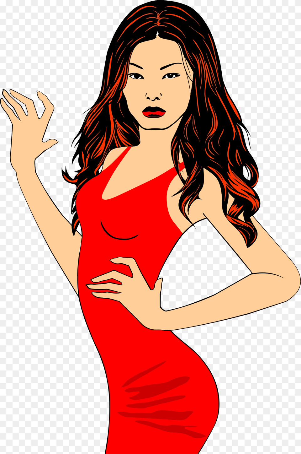 Red Hairartblack Hair Clipart Woman In Red, Adult, Person, Formal Wear, Female Free Png Download