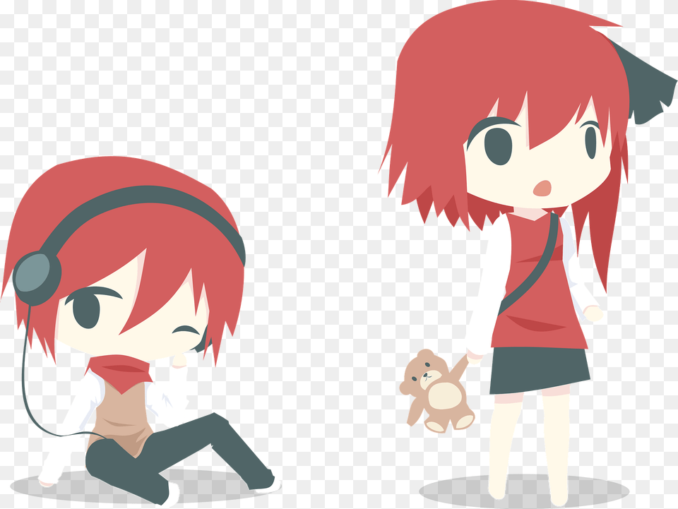 Red Haired Boy And Girl Listening To Music Clipart, Book, Comics, Publication, Baby Png