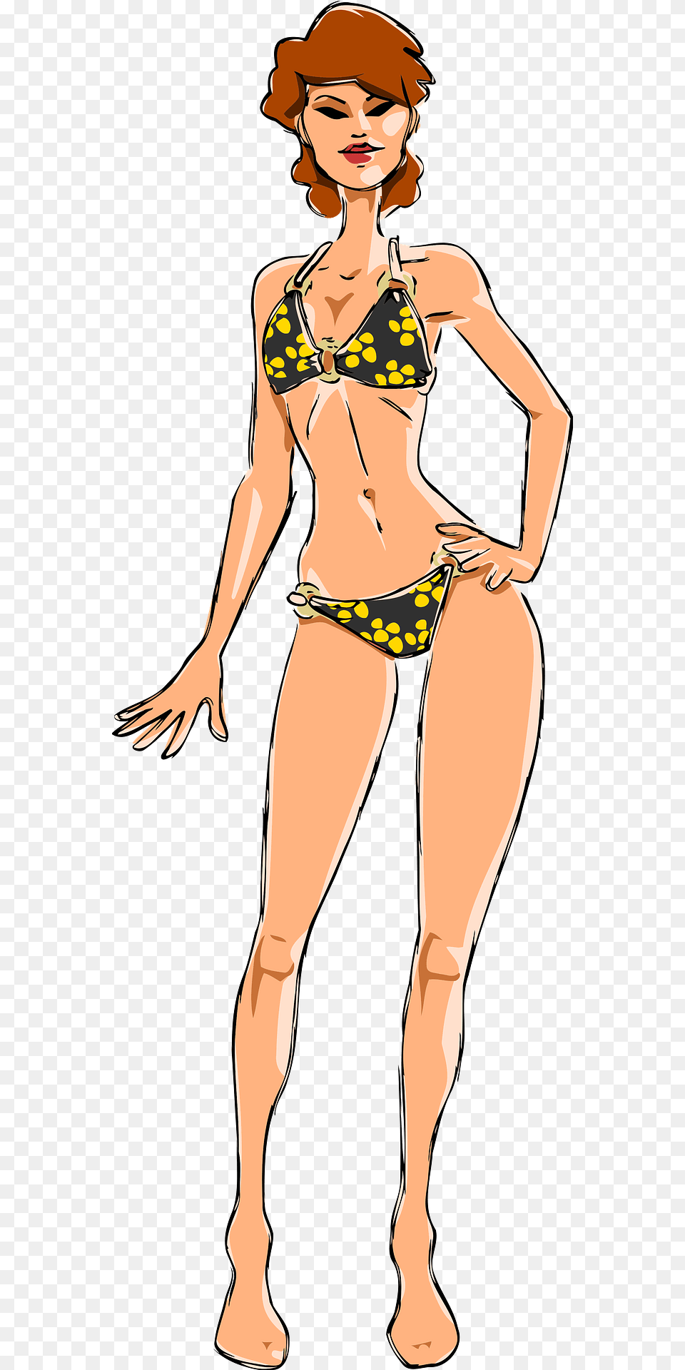 Red Haired Woman In A Black And Yellow Bikini Clipart, Clothing, Swimwear, Adult, Female Free Transparent Png