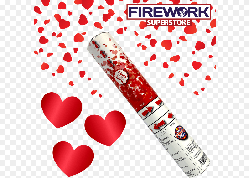 Red Heart Foil Confetti Cannon, Can, Tin Png Image