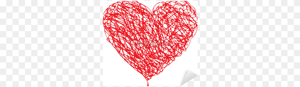 Red Heart Scribble With Lines Texture On White Background Sketched Heart, Art Png