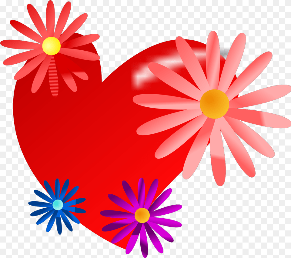 Red Heart With Daisies Svg Vector Clipart Day, Daisy, Flower, Petal, Plant Png Image