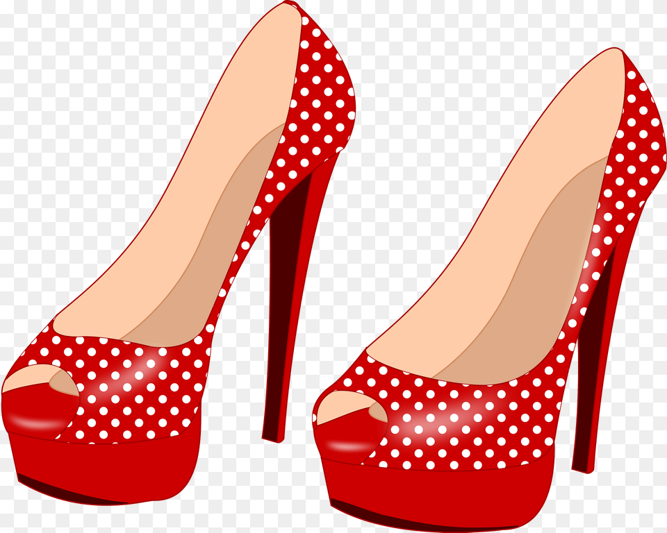 Red High Heeled Shoes With White Dot Pattern Clipart, Clothing, Footwear, High Heel, Shoe Free Transparent Png