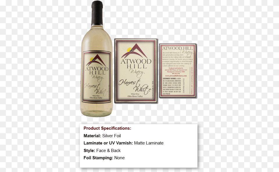 Red Hill And Yellow Sun Graphic With Silver Foil Atwood Wine Label Samples, Bottle, Alcohol, Beverage, Liquor Png