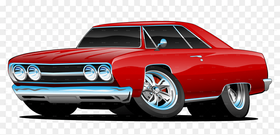 Red Hot Classic Muscle Car Coupe Muscle Car Hot Rod Cartoon, Sports Car, Transportation, Vehicle, Sedan Png Image