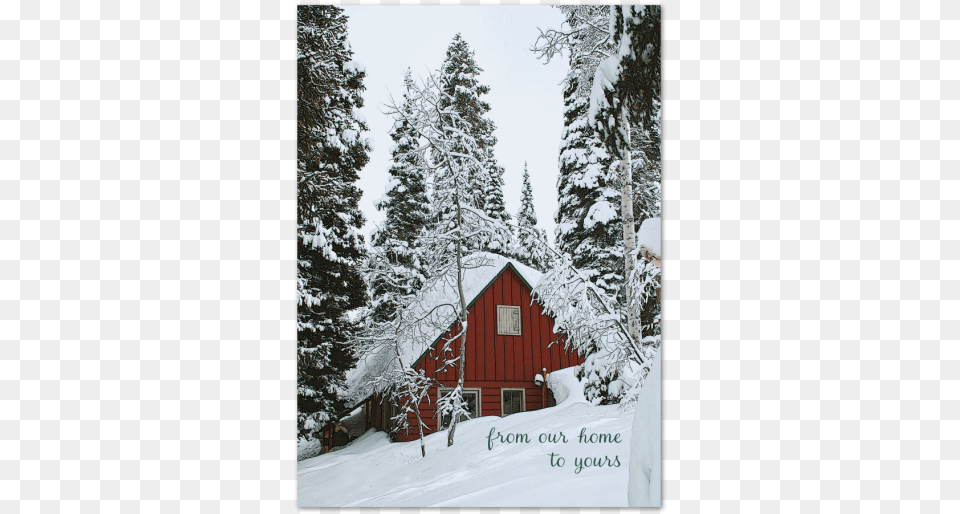 Red Hous In The Snow Greeting Snow House, Architecture, Shelter, Rural, Plant Free Png Download
