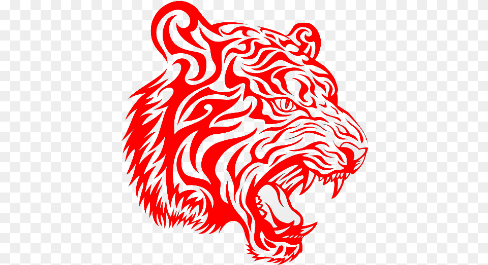 Red Ink Tribal Tiger Head Tattoo Design Tiger Tattoo, Animal, Lion, Mammal, Wildlife Png