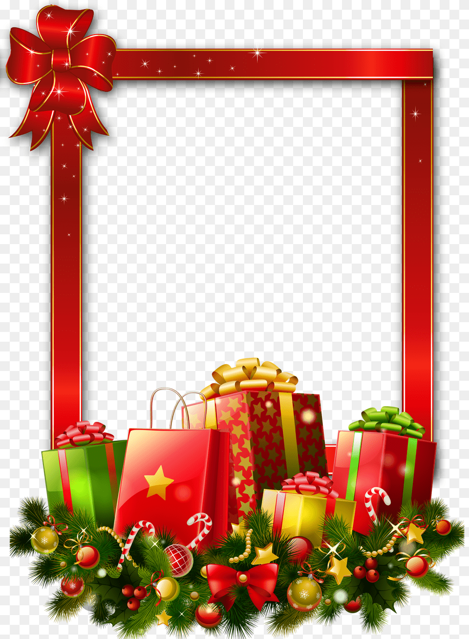 Red Large Christmas Photo Frame With Presents, Dynamite, Weapon Png Image