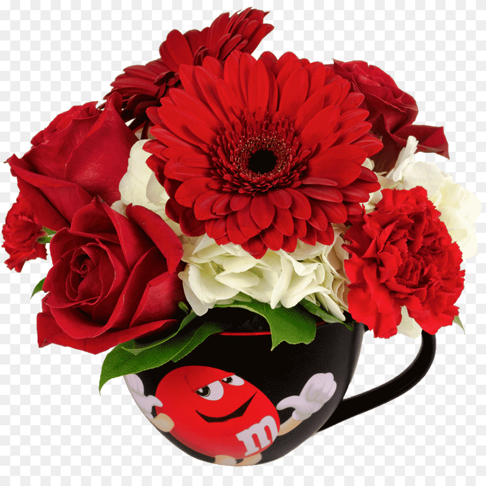 Red Mampm Character Cappuccino Flower Mug Designed, Flower Arrangement, Flower Bouquet, Plant, Rose Png Image