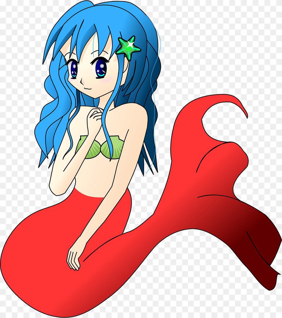 Red Mermaid With Blue Hair Clipart, Book, Comics, Publication, Adult Free Png