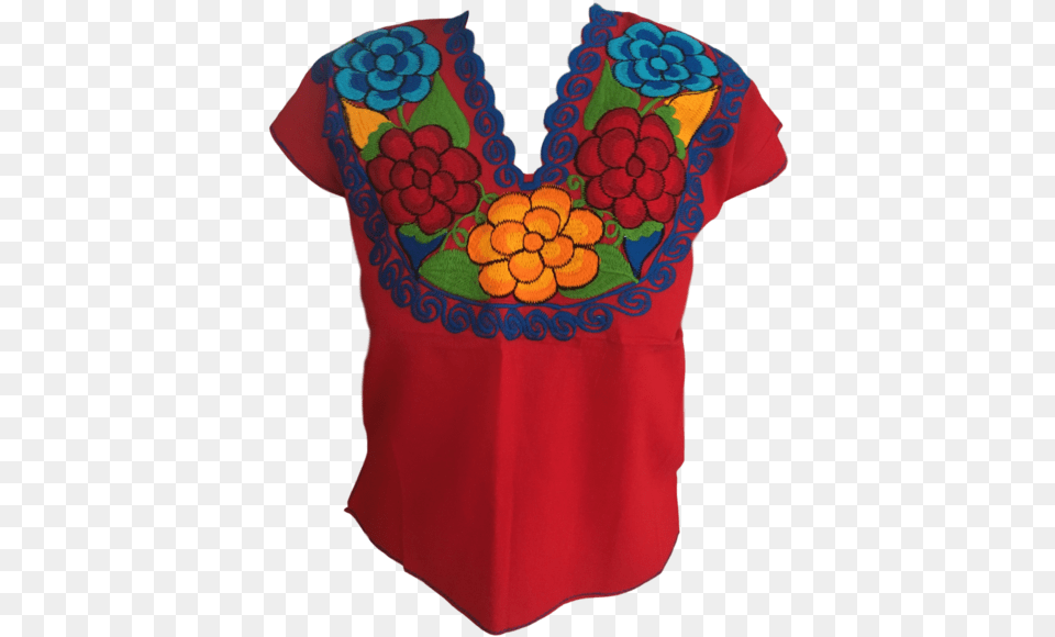 Red Mexican Blouse With Flowers Blouse, Clothing, Pattern, Adult, Female Free Png
