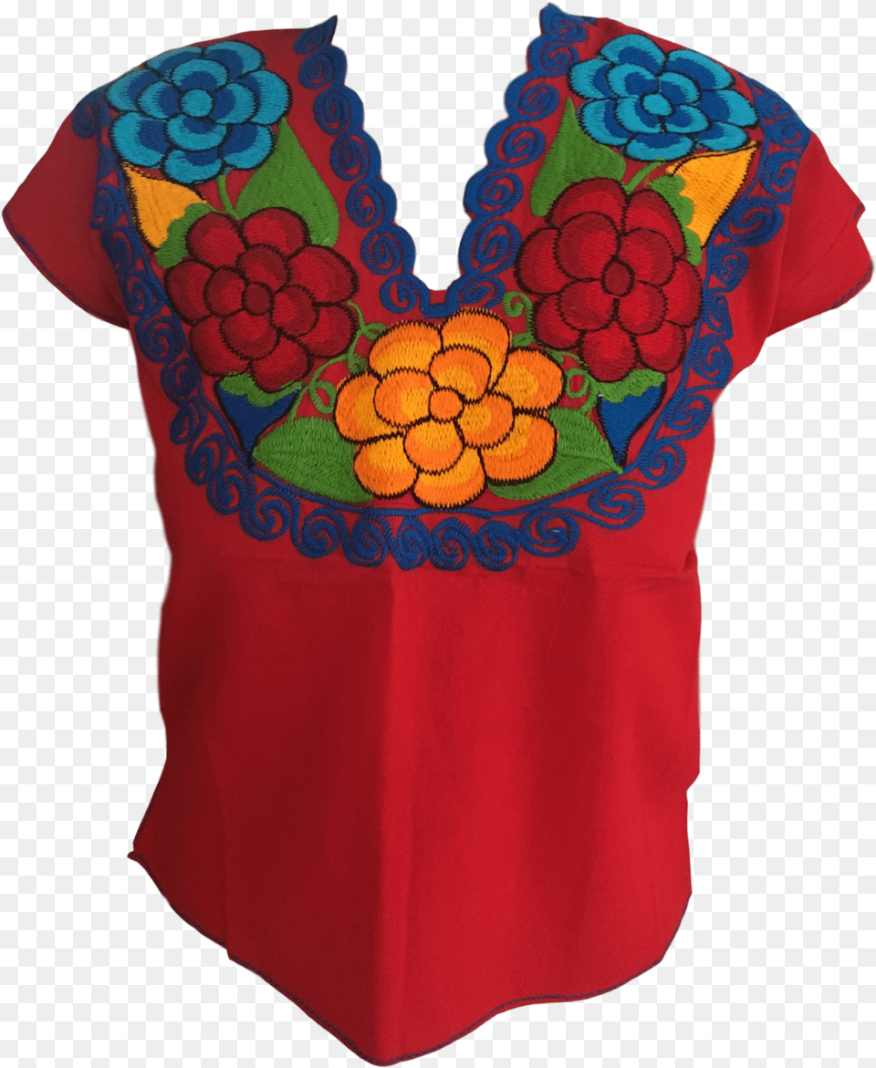 Red Mexican Blouse With Flowers U2013 Casa Fiesta Designs Mexican Shirt, Clothing, Pattern, Adult, Person Png Image