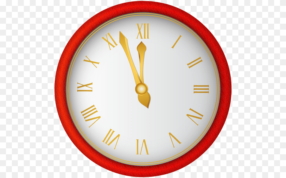 Red New Year Clock Clip Art, Analog Clock, Disk Png Image