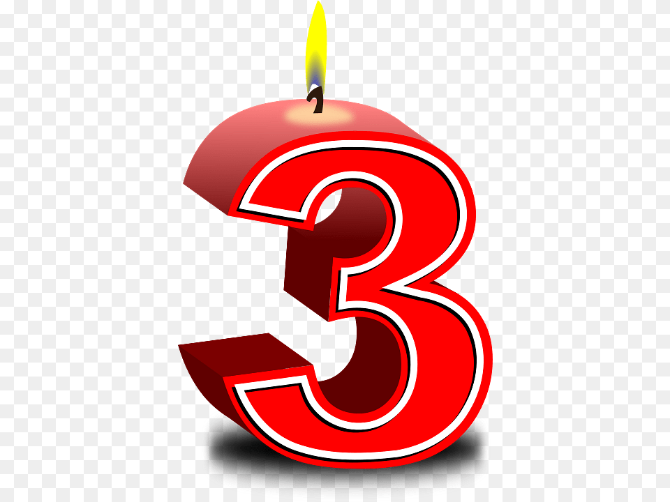 Red Number 3 Birthday Candle, Symbol, Text, Dynamite, Weapon Png