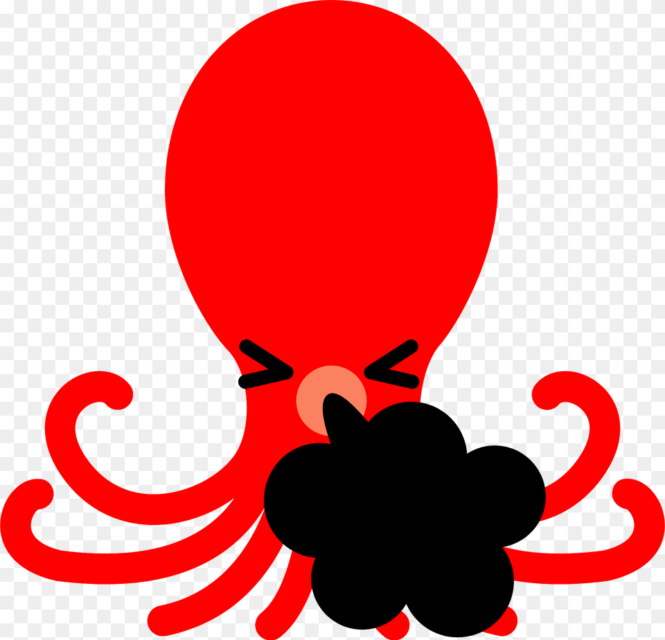 Red Octopus Squirting Ink Clipart, Balloon, Tick Free Png