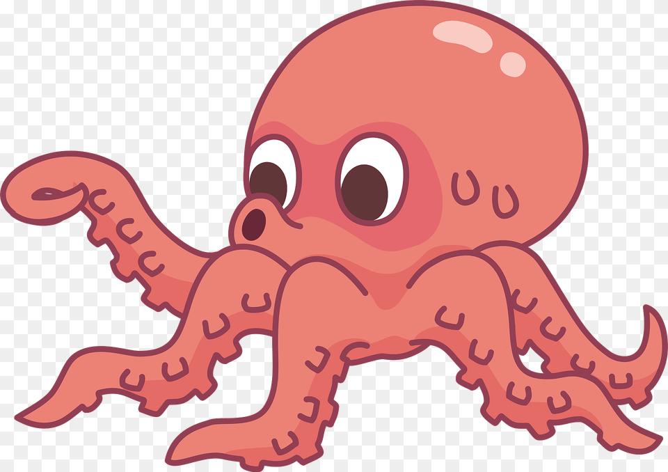 Red Octopus With Big Eyes Clipart, Animal, Sea Life, Invertebrate, Fish Png