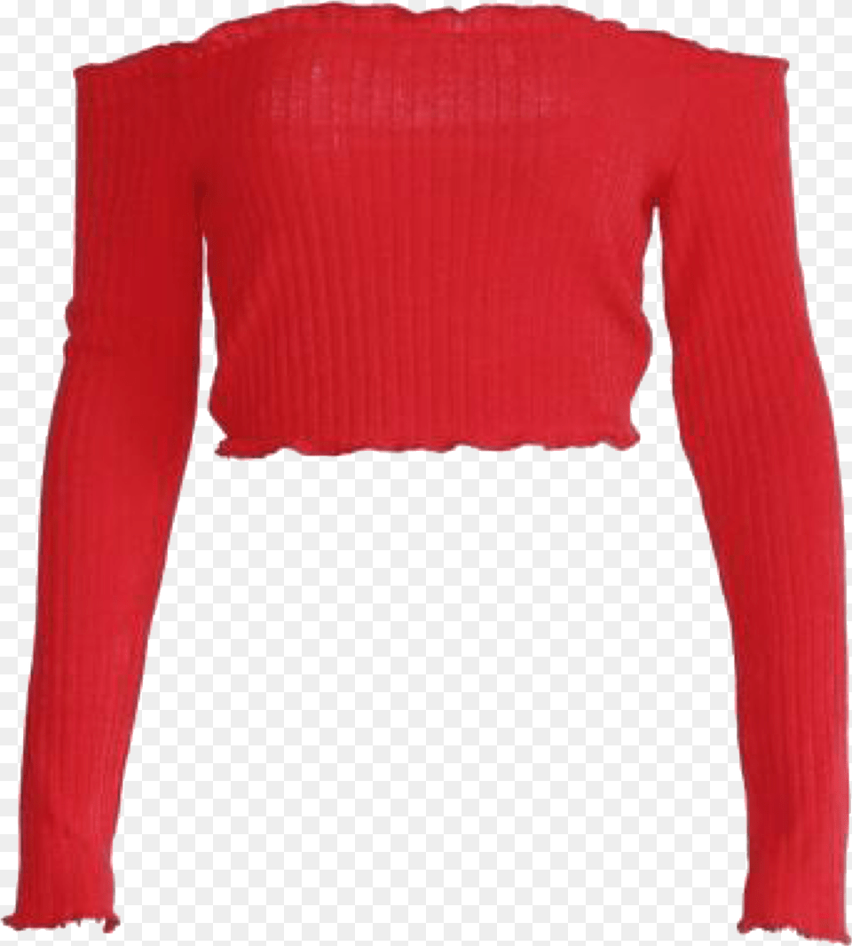 Red Off The Shoulder Crop Top Polyvore Moodboard Filler Red Crop Top, Clothing, Knitwear, Long Sleeve, Sleeve Free Transparent Png