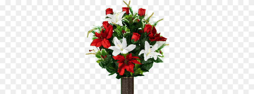 Red Poinsettia And White Lily 25th Wedding Anniversary Flower Arrangements, Flower Arrangement, Flower Bouquet, Plant Free Transparent Png