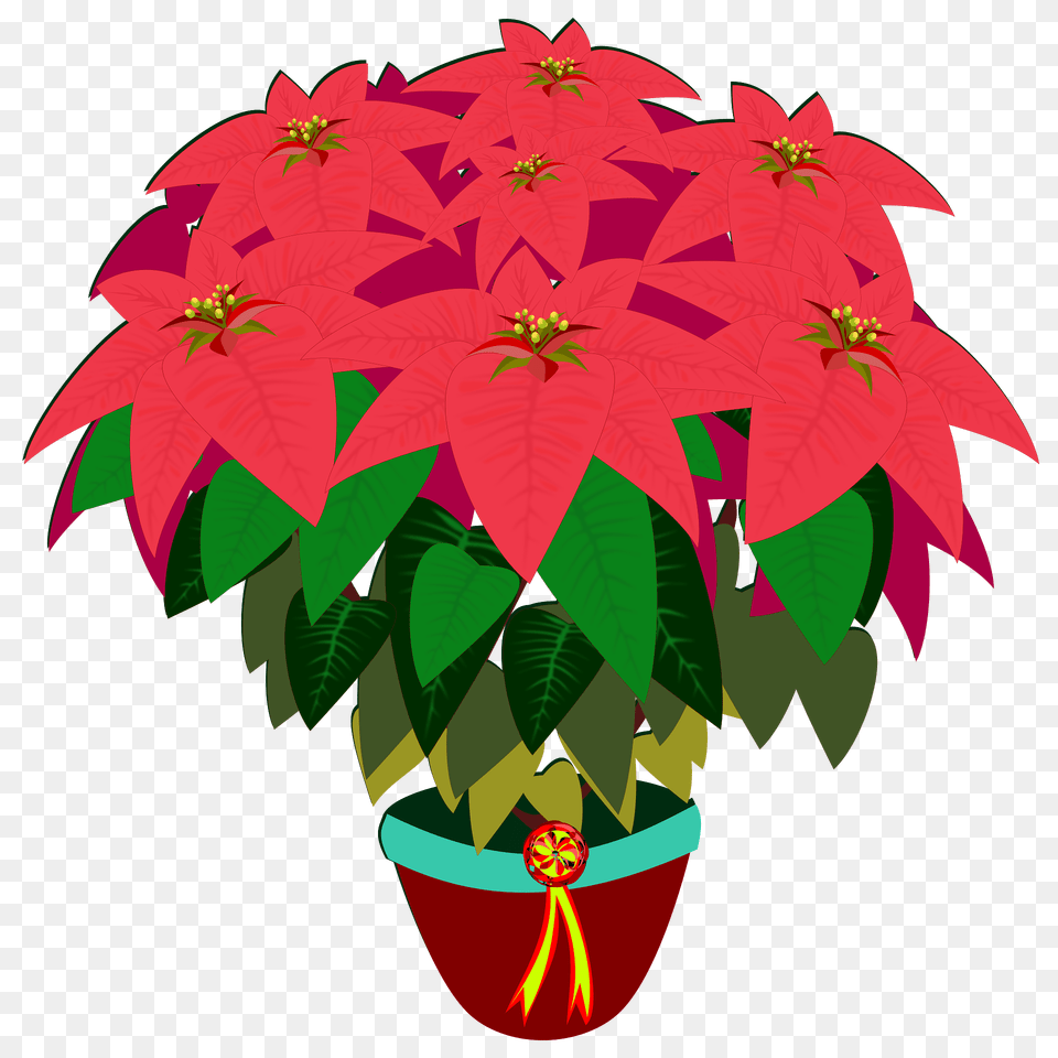 Red Poinsettia In A Brown Pot Clipart, Plant, Potted Plant, Leaf, Flower Png Image