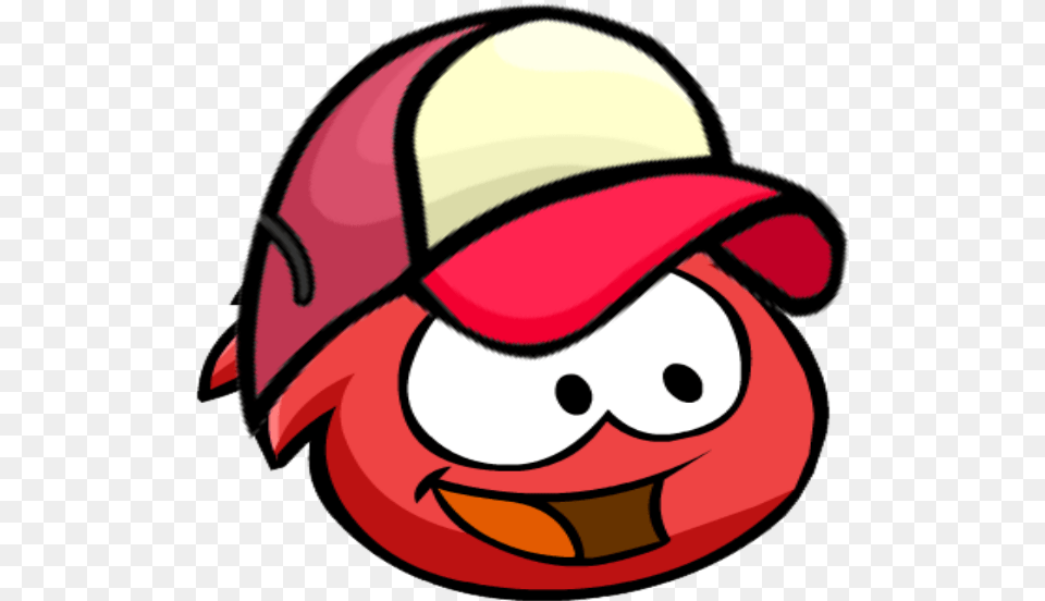 Red Puffle With Baseball Cap, Helmet, Baseball Cap, Clothing, Hat Png Image