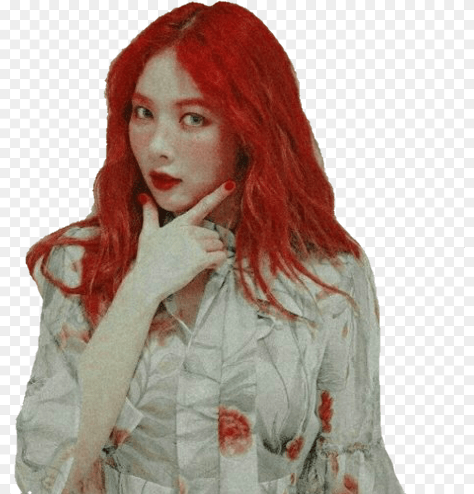 Red Red Hair Red Hyuna Hyuna Hyuna Aa Kimhyuna Sticker Hyuna Sticker, Adult, Portrait, Photography, Person Png Image