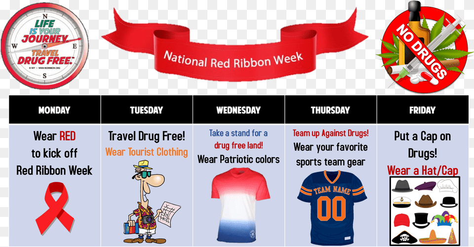 Red Ribbon Week Centennial Middle School Top, Clothing, T-shirt, Person, Shirt Free Transparent Png