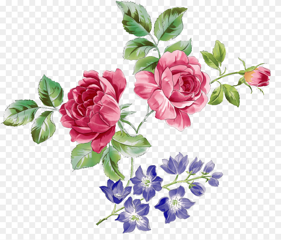 Red Rose Branch And Purple Flower Watercolour Flowery Branch Painting, Art, Floral Design, Graphics, Pattern Free Transparent Png