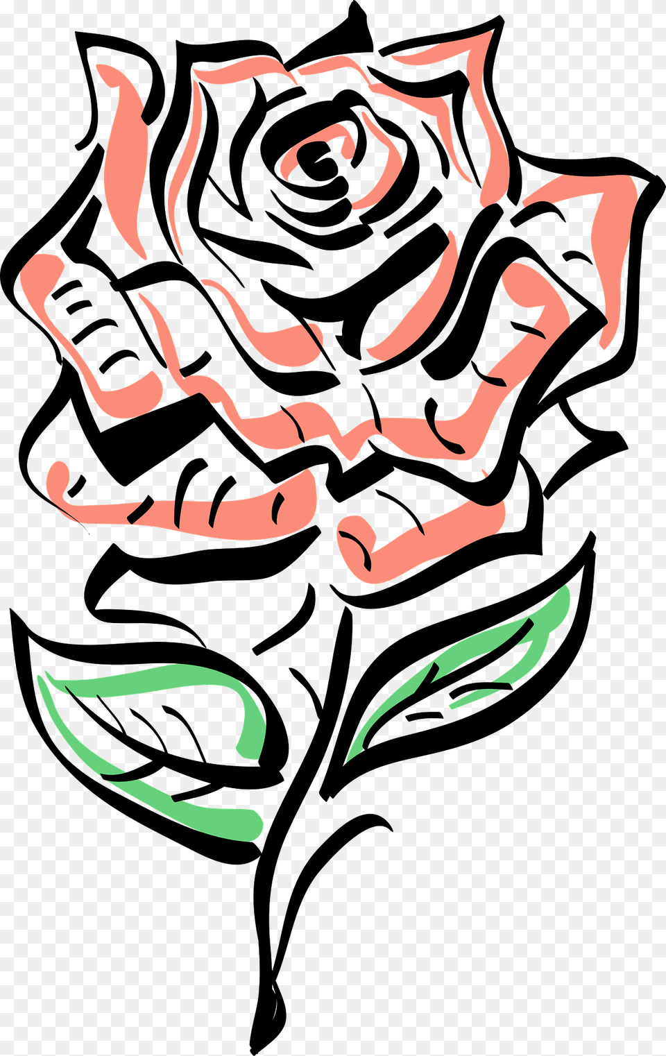 Red Rose On The Stem Illustration Clipart, Flower, Plant, Art, Graphics Png Image